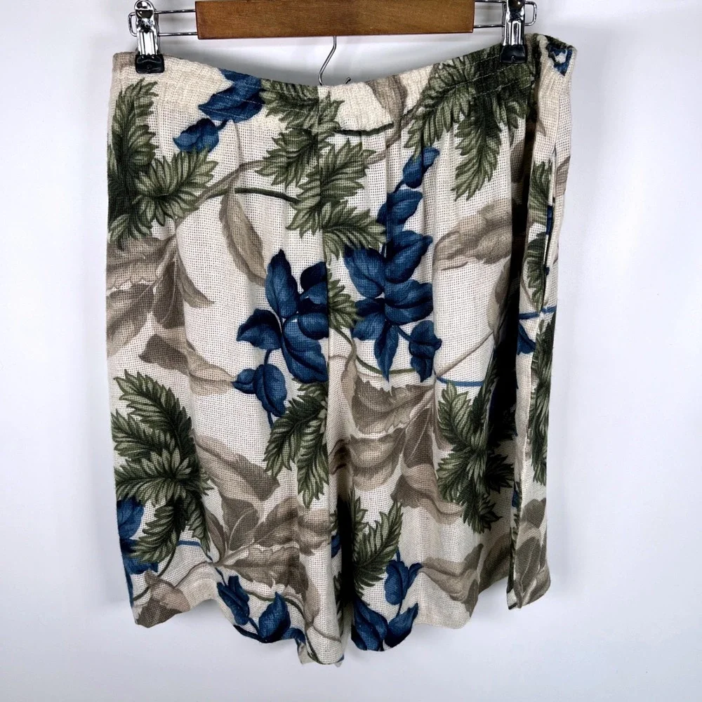 Fiting Image Vintage Tropical Leaf‎ Print Shorts Blue Green Plus Size 22/24 NEW
